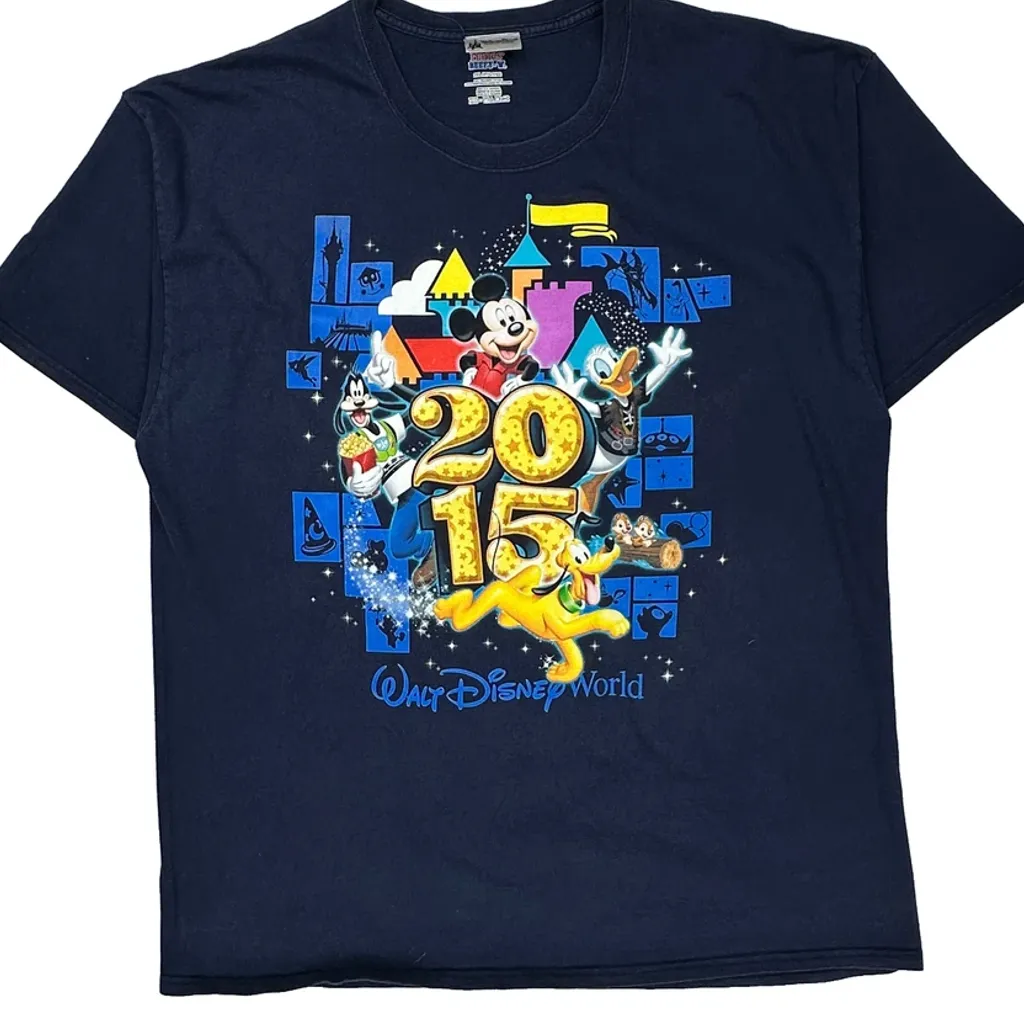 Walt Disney World 2015 Disney Graphic T-Shirt - 2XL Navy Cotton - Image 4