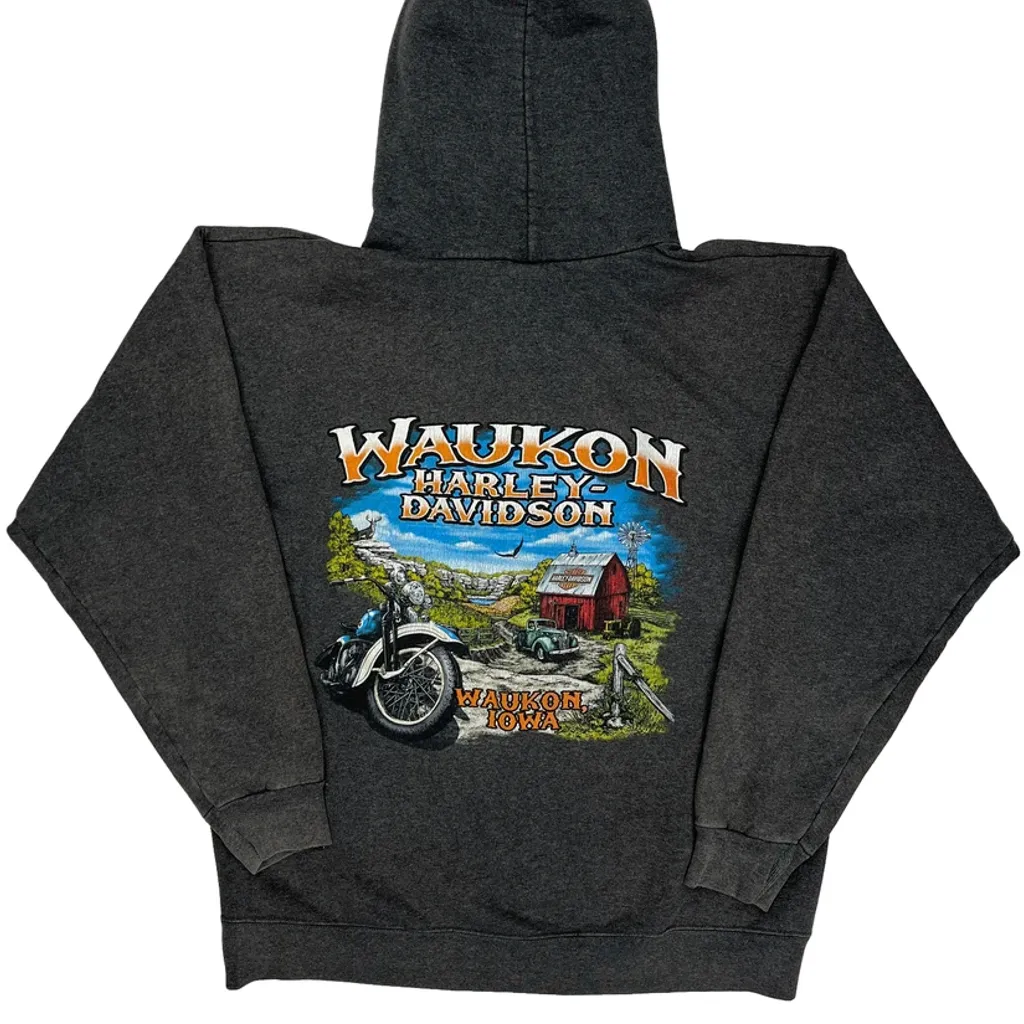 Waukon Harley Davidson Graphic Hoodie - Medium Grey Cotton Blend - Image 7