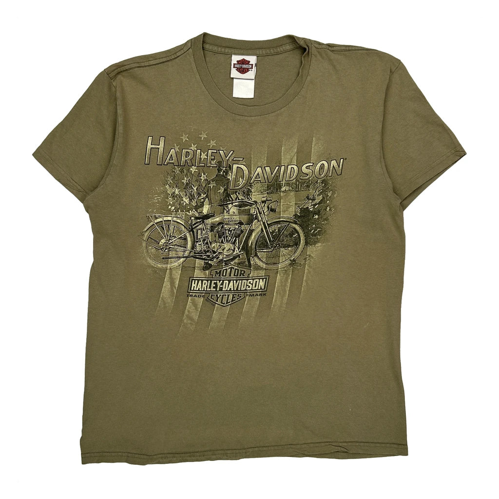 Wausau Harley Davidson Graphic T-Shirt - Large Green Cotton