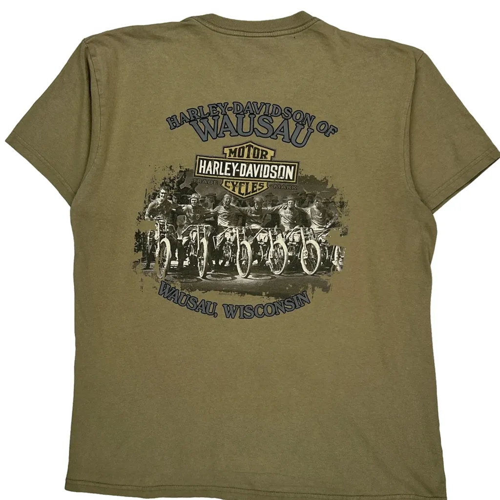 Wausau Harley Davidson Graphic T-Shirt - Large Green Cotton - Image 6