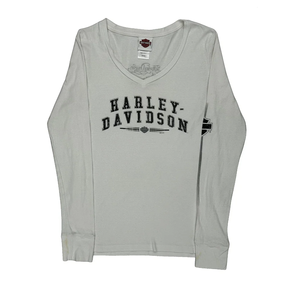 Wausau Wisconsin Harley Davidson Long Sleeve T-Shirt - Large White Cotton