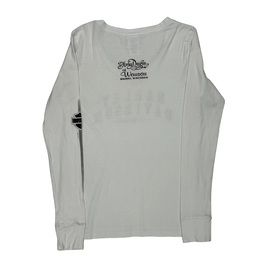 Wausau Wisconsin Harley Davidson Long Sleeve T-Shirt - Large White Cotton - Image 2