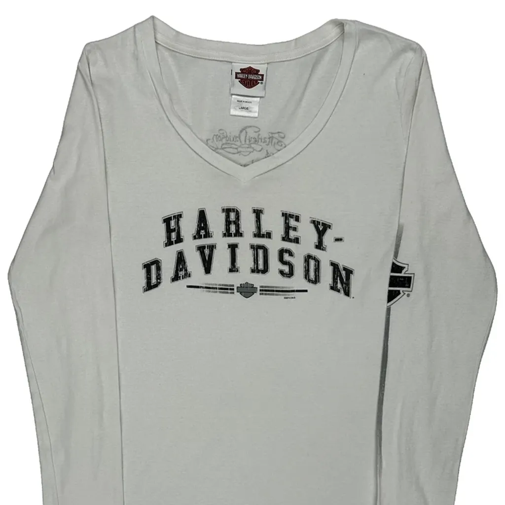 Wausau Wisconsin Harley Davidson Long Sleeve T-Shirt - Large White Cotton - Image 5
