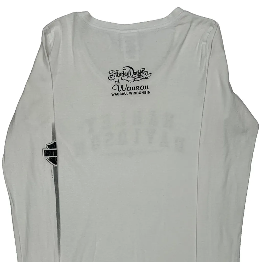 Wausau Wisconsin Harley Davidson Long Sleeve T-Shirt - Large White Cotton - Image 6
