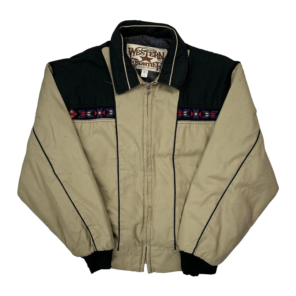 Western Frontier Aztec Bomber Jacket - Large Beige Cotton