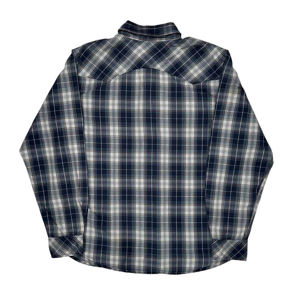 Western Levis Pearl Snap Checked Shirt - Large Blue Cotton - Image 2