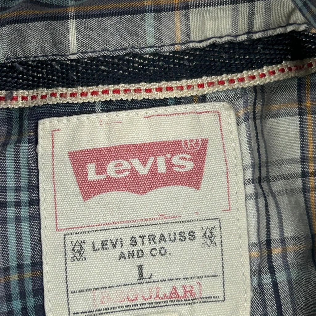Western Levis Pearl Snap Checked Shirt - Large Blue Cotton - Image 3