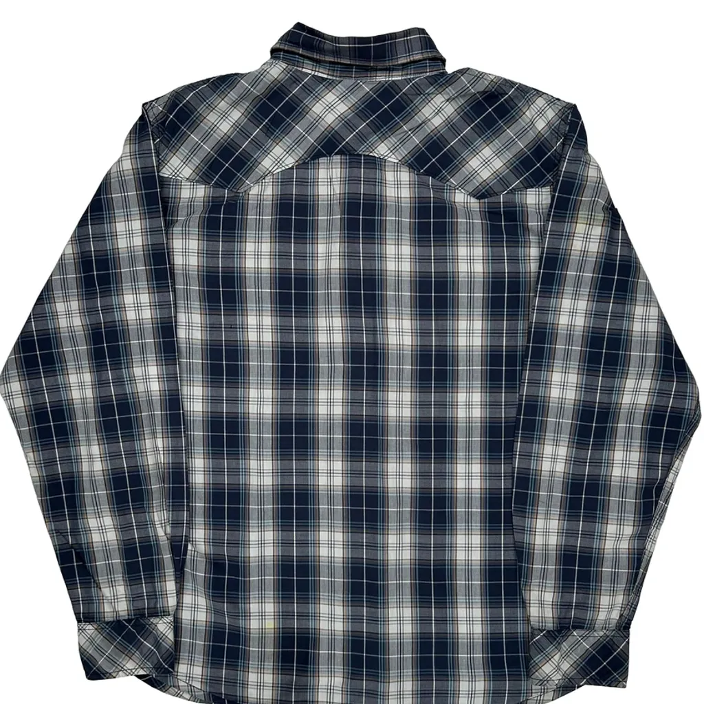 Western Levis Pearl Snap Checked Shirt - Large Blue Cotton - Image 7
