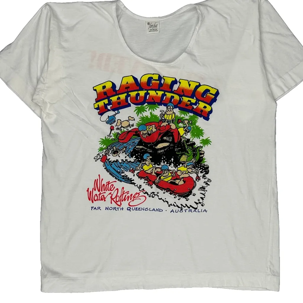 White Water Rafting Unbranded Graphic T-Shirt - XL White Cotton - Image 4