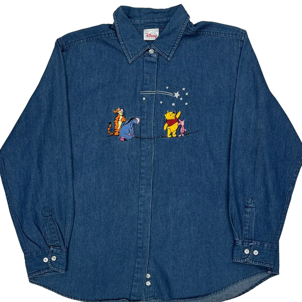 Winnie The Pooh Characters Disney Cartoon Denim Shirt - 2XL Blue Denim - Image 6