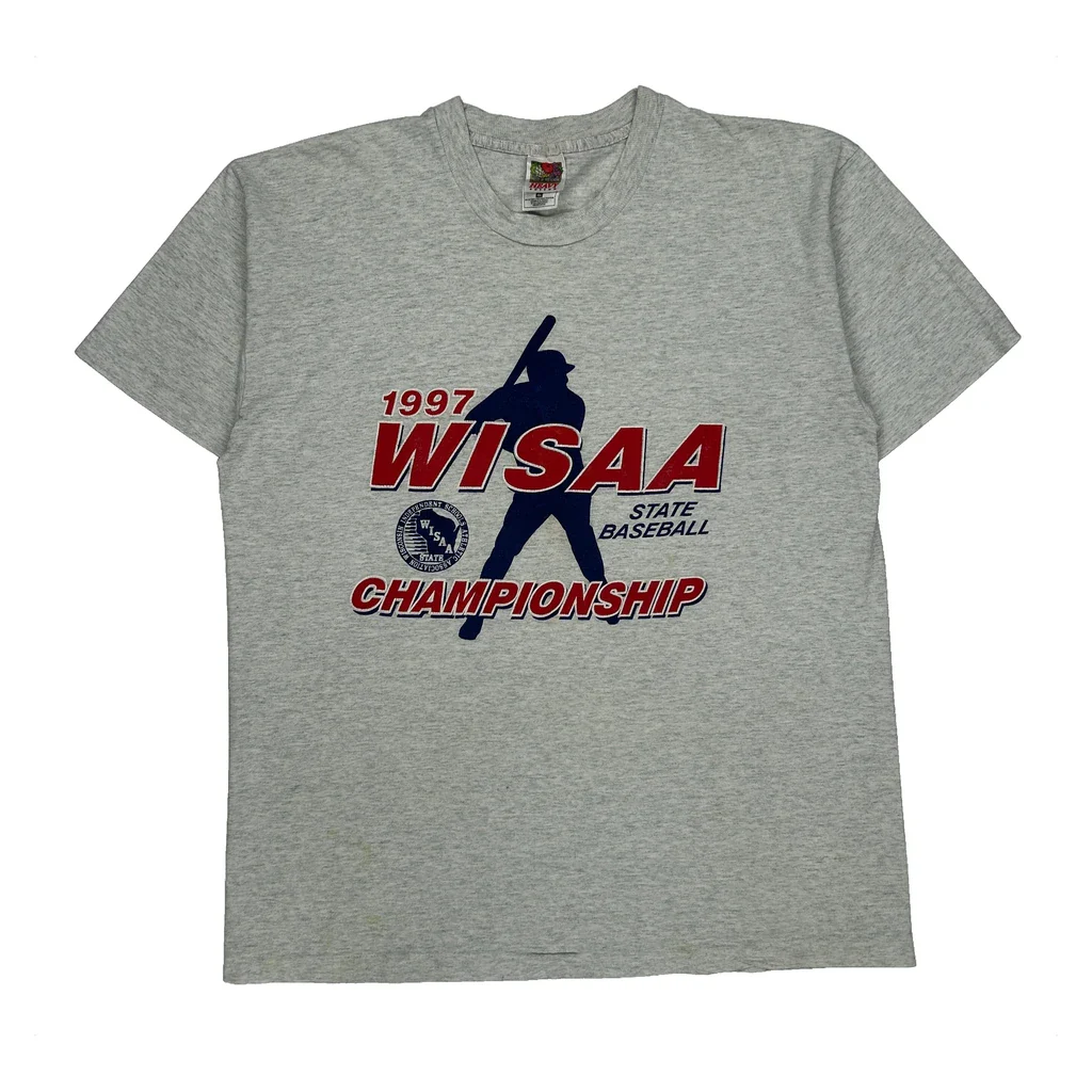 Wisaa State Baseball Championship Fruit Of The Loom Graphic T-Shirt - XL Grey Cotton