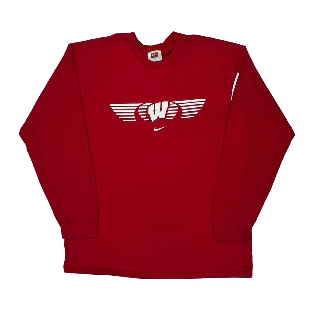 Wisconsin Nike College Long Sleeve T-Shirt - Large Red Cotton
