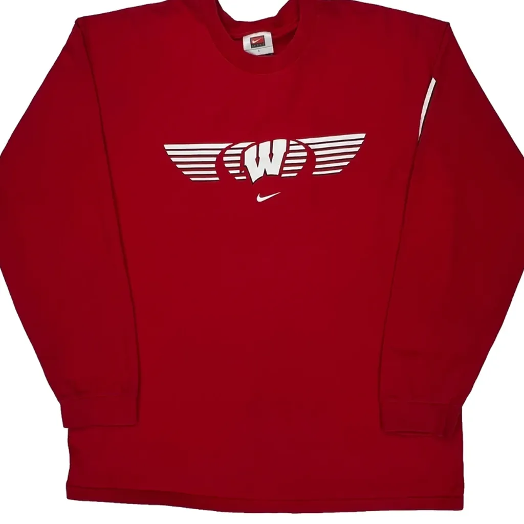 Wisconsin Nike College Long Sleeve T-Shirt - Large Red Cotton - Image 4