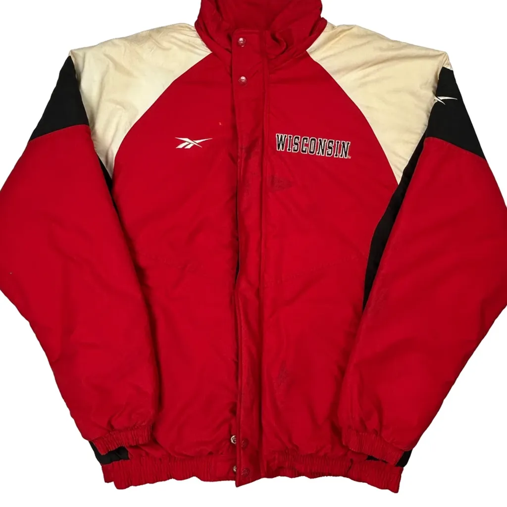 Wisconsin Reebok College Varsity Jacket - Large Red Polyester - Image 4