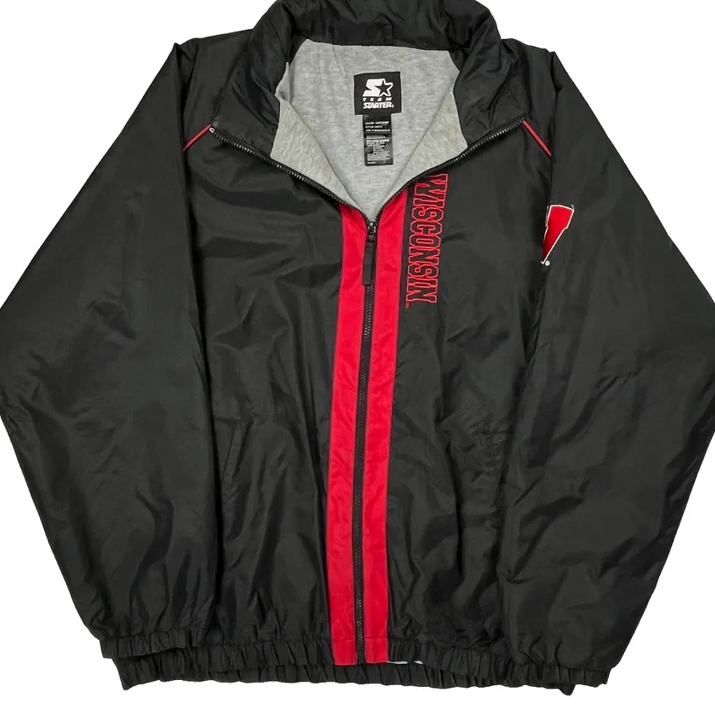 Wisconsin Starter Spellout Windbreaker - XL Black Nylon - Image 5