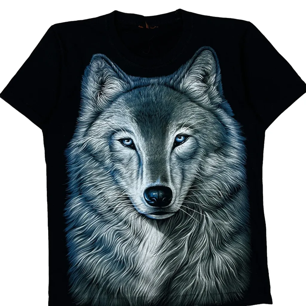 Wolf Graphic Unbranded Single Stitch T-Shirt - Large Black Cotton - Image 5