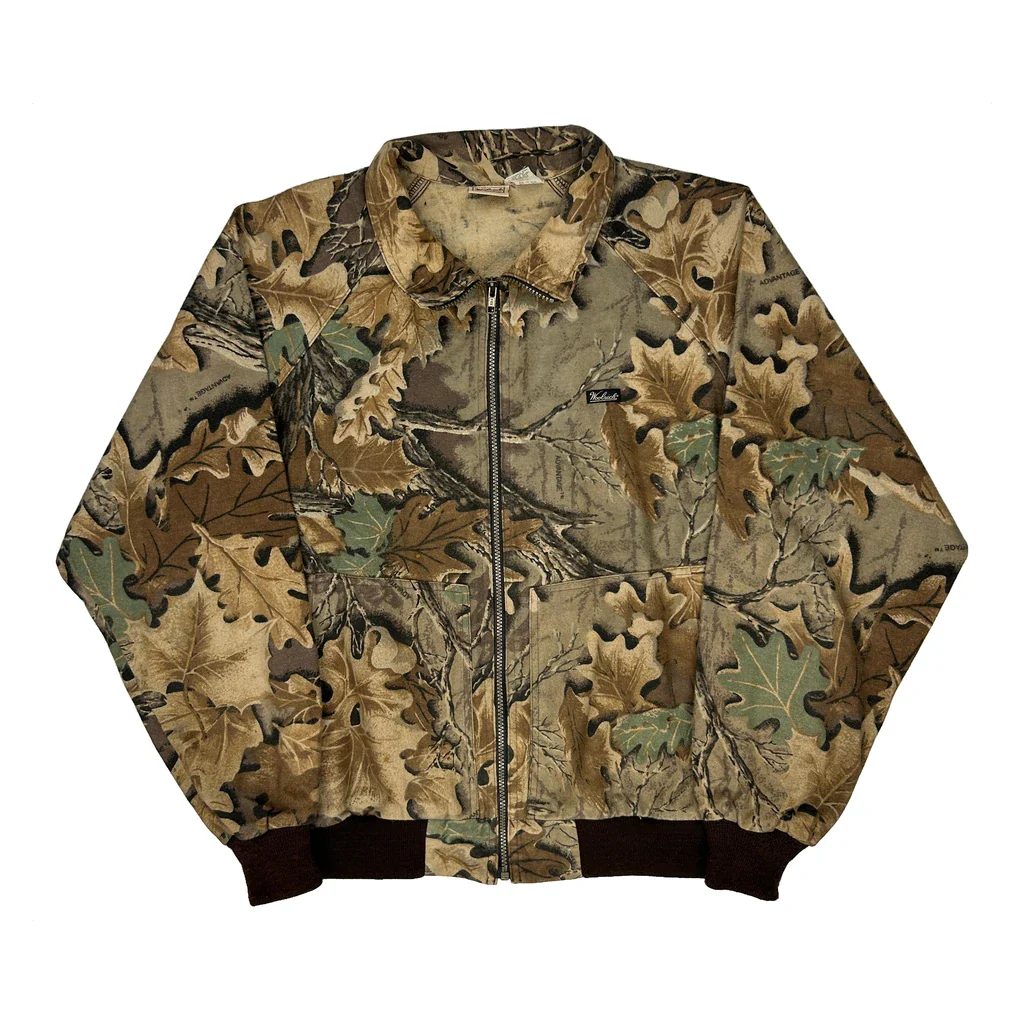 Woolrich Camo Bomber Jacket - Large Green Cotton