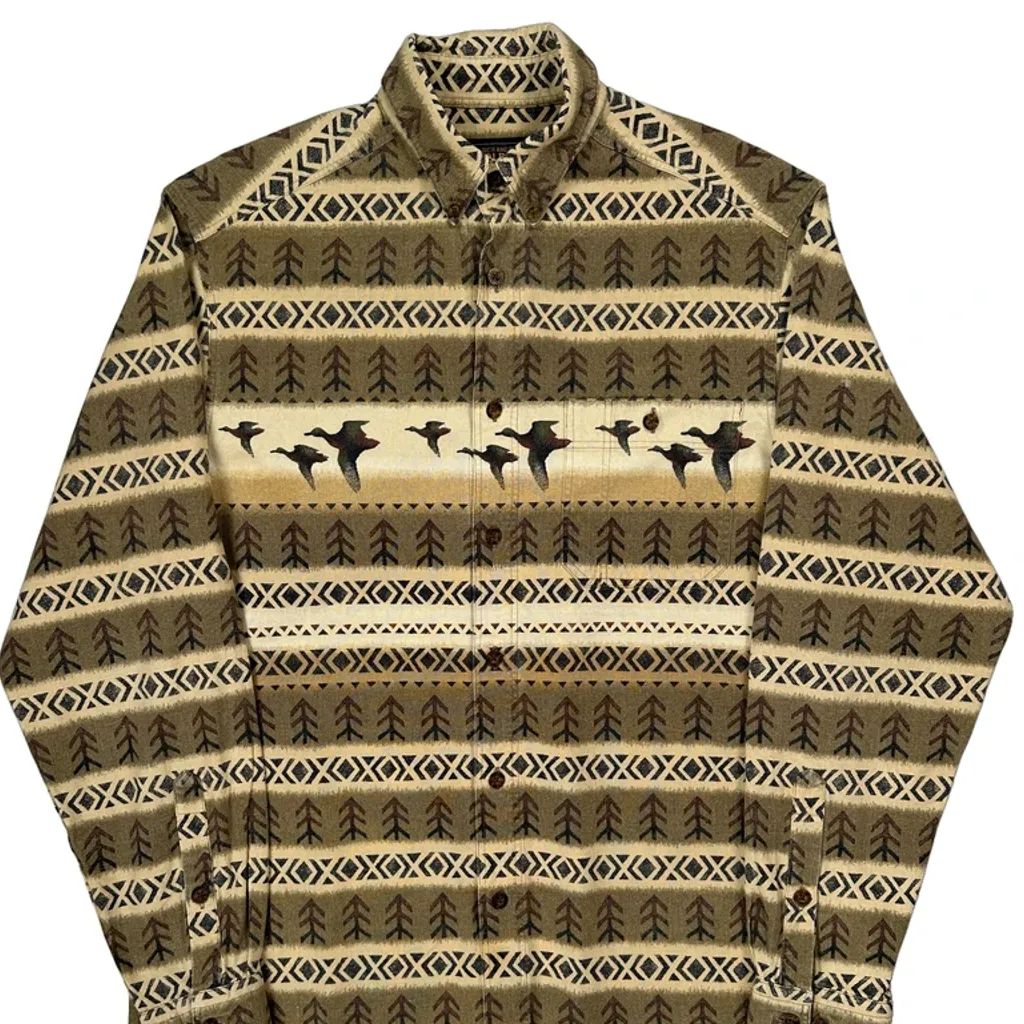 Woolrich Tall Patterned Shirt - Large Beige Wool - Image 4