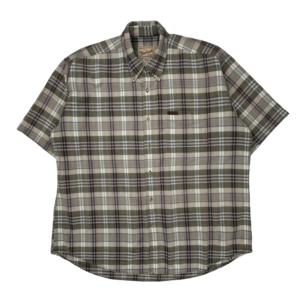 Woolrich Checked Short Sleeve Shirt - XL Green Cotton