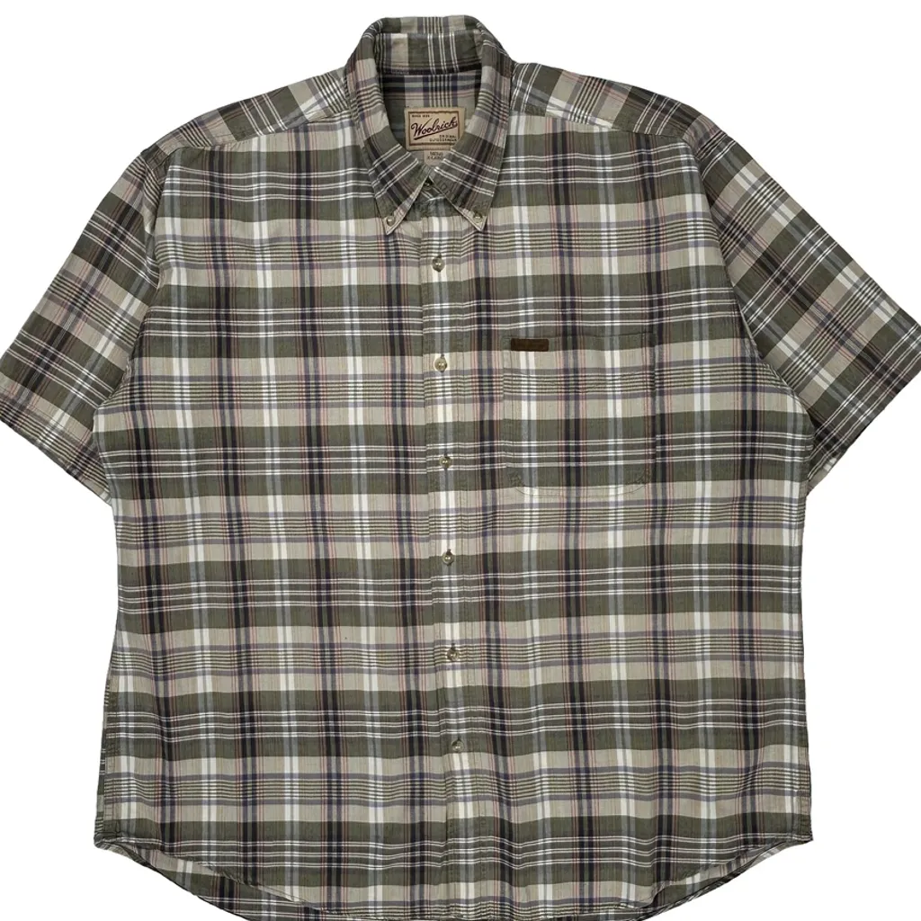 Woolrich Checked Short Sleeve Shirt - XL Green Cotton - Image 4
