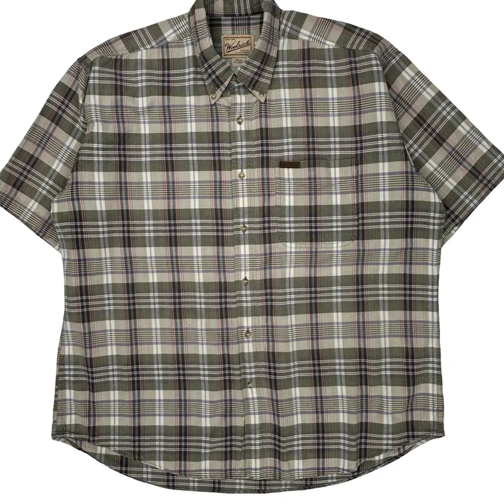 Woolrich Checked Short Sleeve Shirt - XL Green Cotton - Image 5