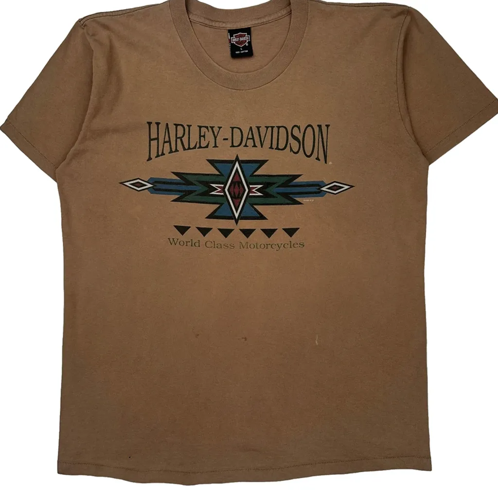 World Class Motorcycles Harley Davidson Graphic T-Shirt - Large Brown Cotton - Image 5