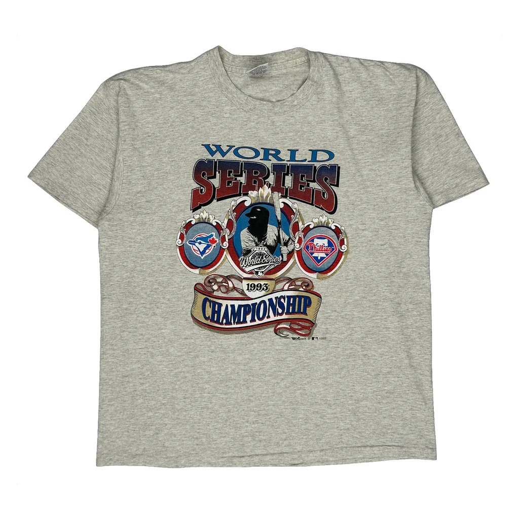 World Series 1993 Championship Gildan Graphic T-Shirt - XL Grey Cotton