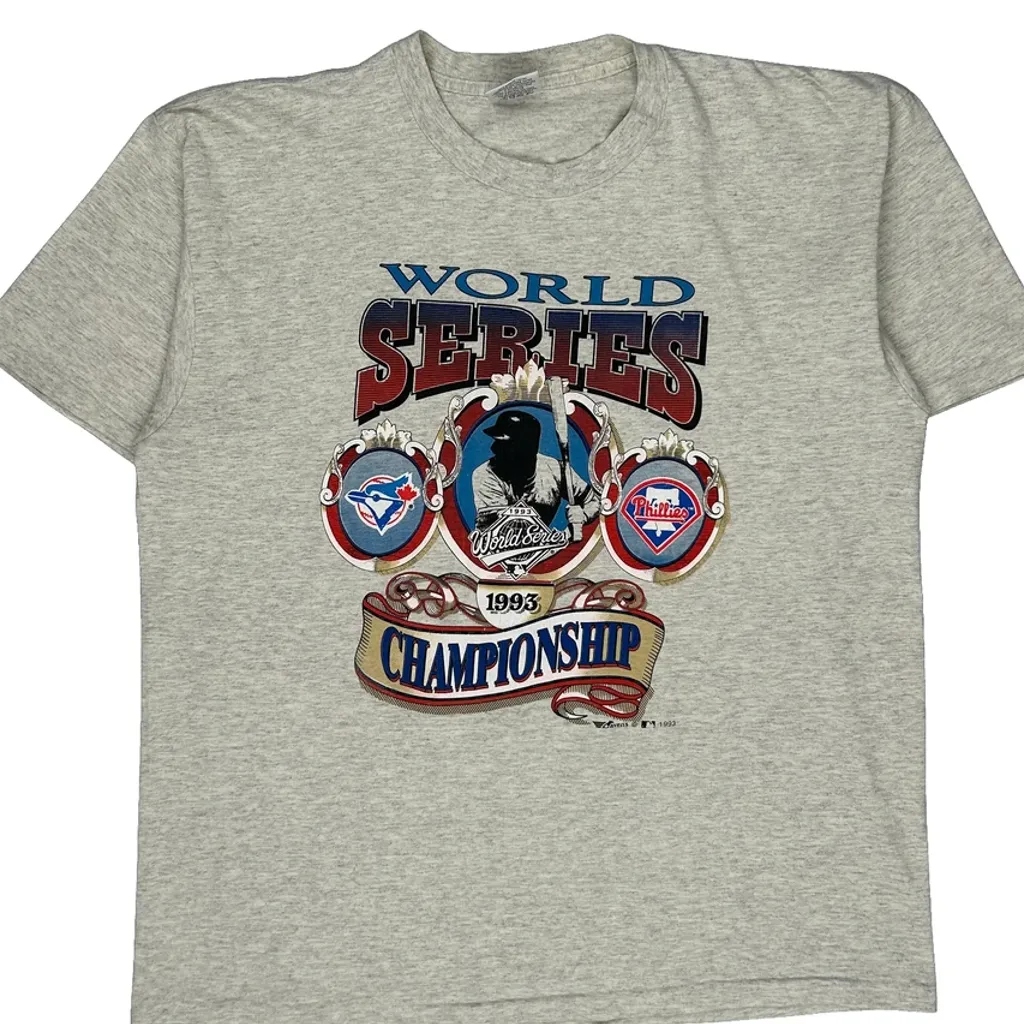 World Series 1993 Championship Gildan Graphic T-Shirt - XL Grey Cotton - Image 4