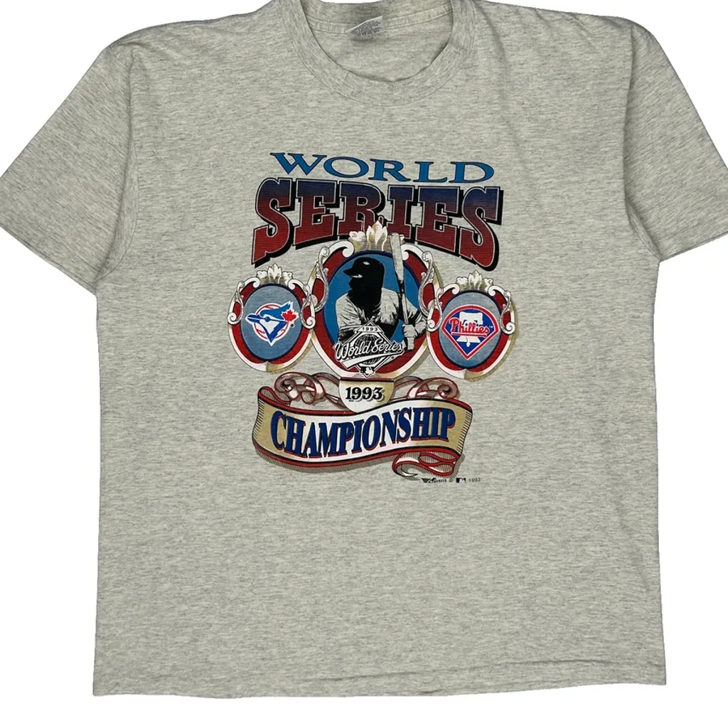 World Series 1993 Championship Gildan Graphic T-Shirt - XL Grey Cotton - Image 5