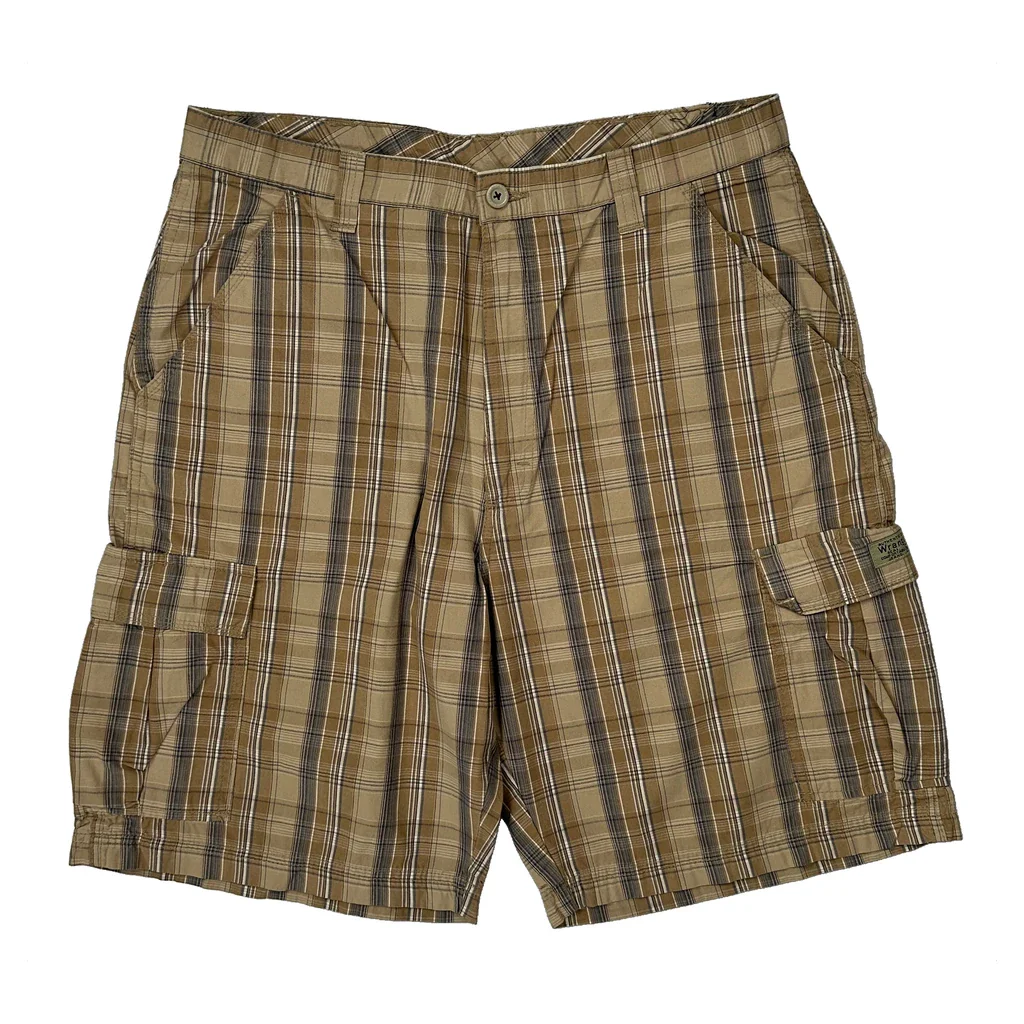 Wrangler Checked Cargo Shorts - 34W 10L Beige Cotton - Image 2