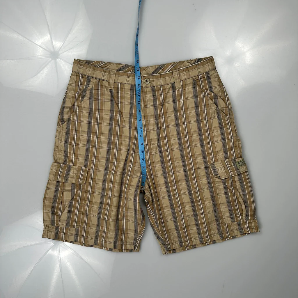 Wrangler Checked Cargo Shorts - 34W 10L Beige Cotton - Image 4