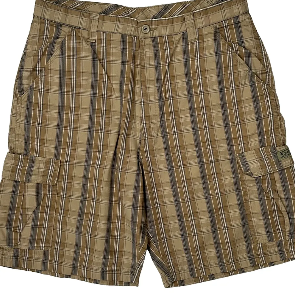 Wrangler Checked Cargo Shorts - 34W 10L Beige Cotton - Image 8