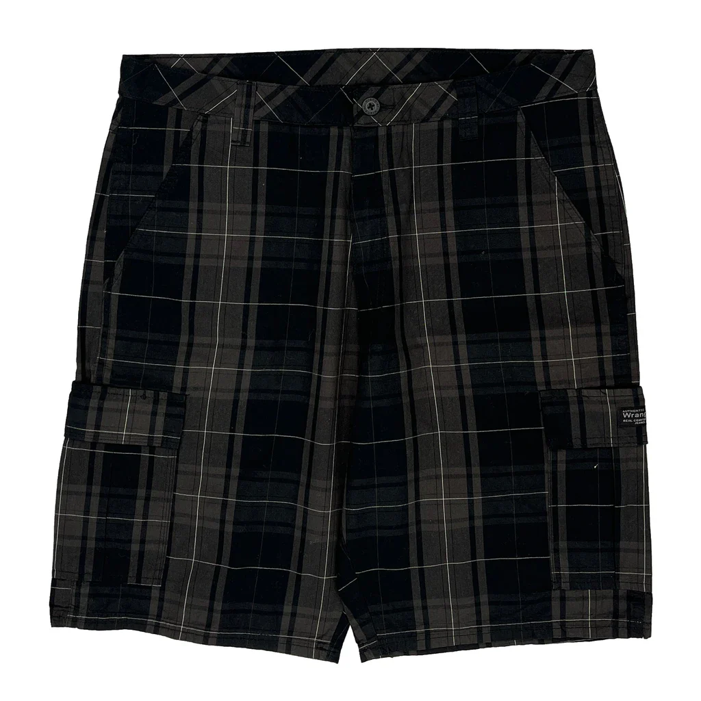 Wrangler Checked Cargo Shorts - 37W 10L Black Cotton - Image 2