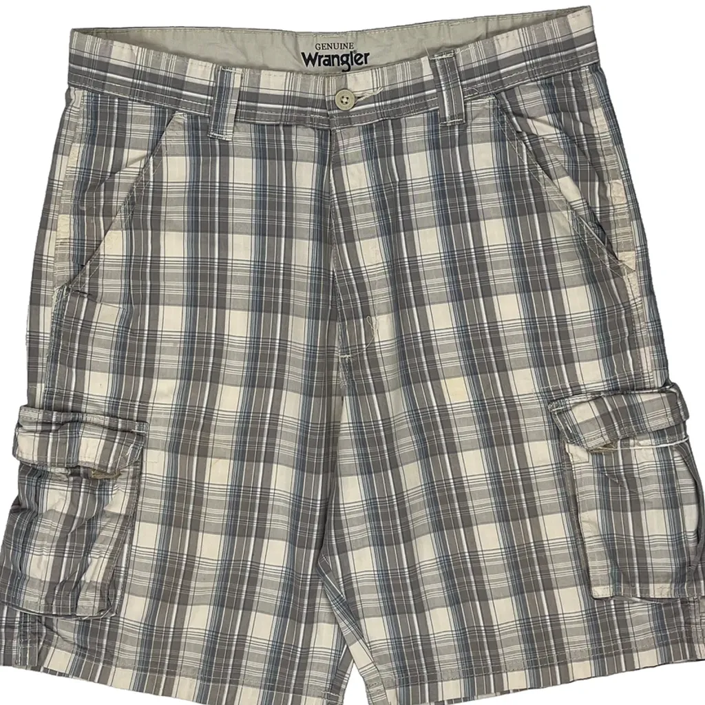 Wrangler Checked Cargo Shorts - 36W 10L Grey Cotton - Image 9