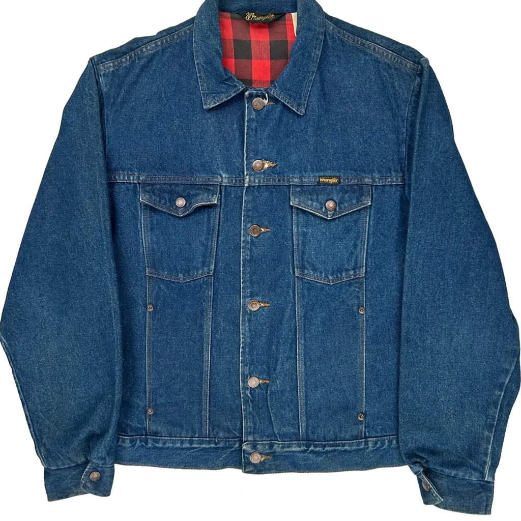 1980s Wrangler Checked Denim Jacket - Large Blue Cotton - Image 6