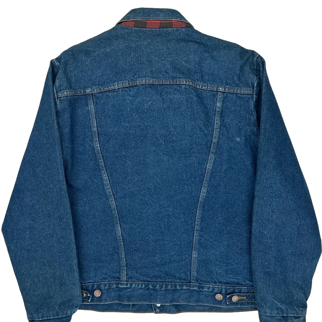 1980s Wrangler Checked Denim Jacket - Large Blue Cotton - Image 8