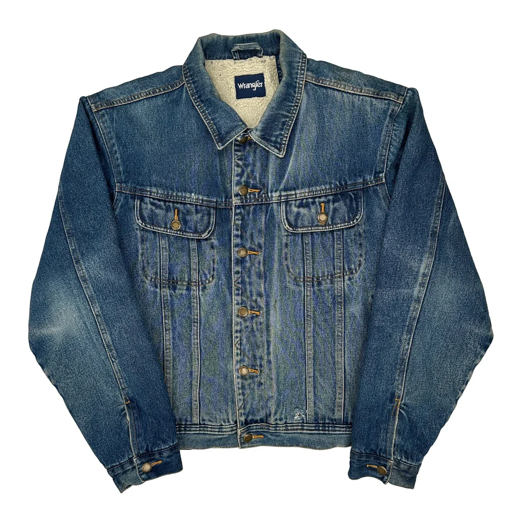 Wrangler Sherpa Lined Denim Jacket - Medium Blue Cotton