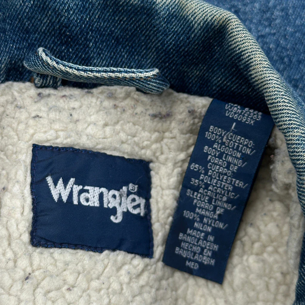 Wrangler Sherpa Lined Denim Jacket - Medium Blue Cotton - Image 3