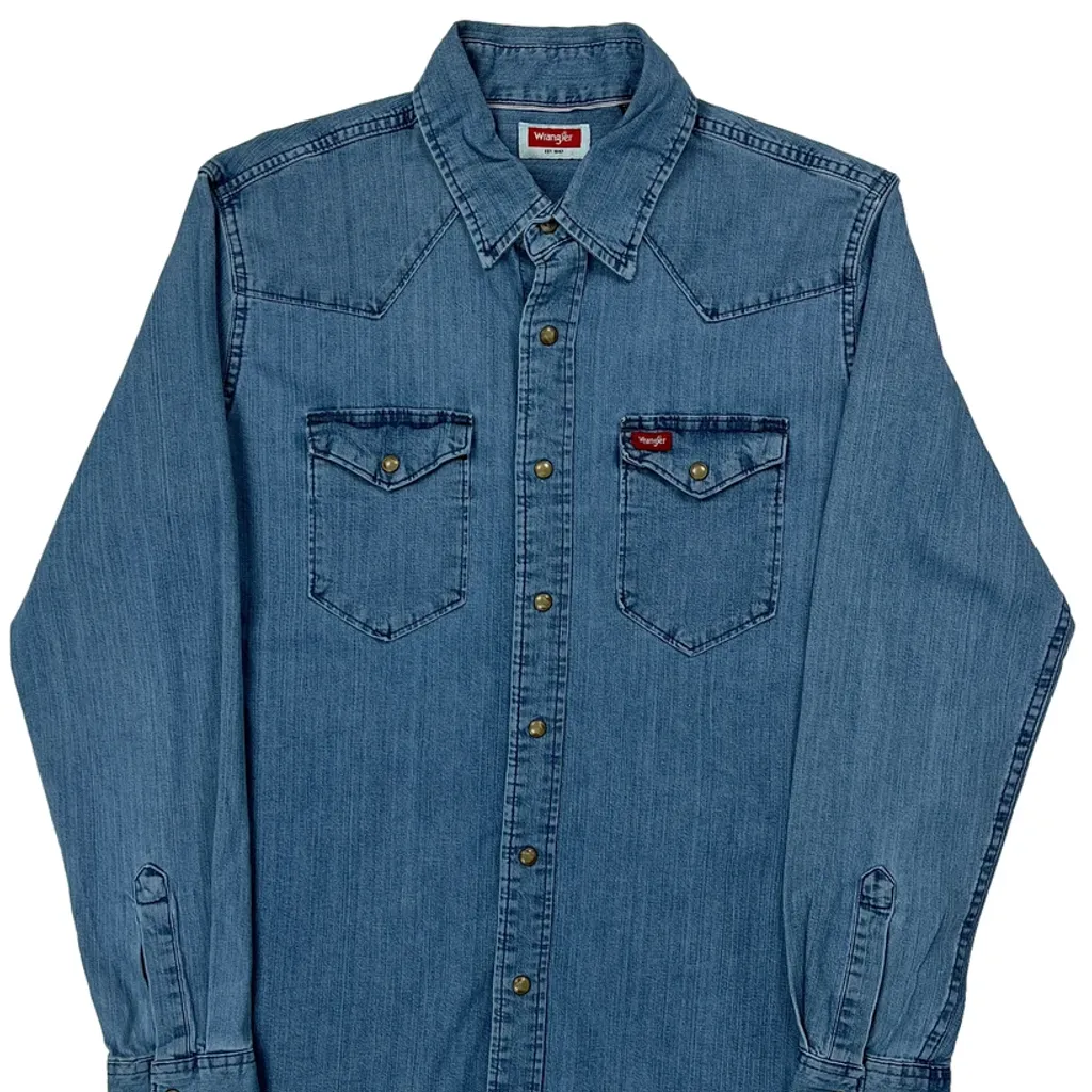 Wrangler Denim Shirt - Large Blue Cotton - Image 4