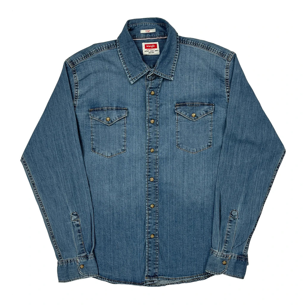 Wrangler Denim Shirt - Large Blue Cotton