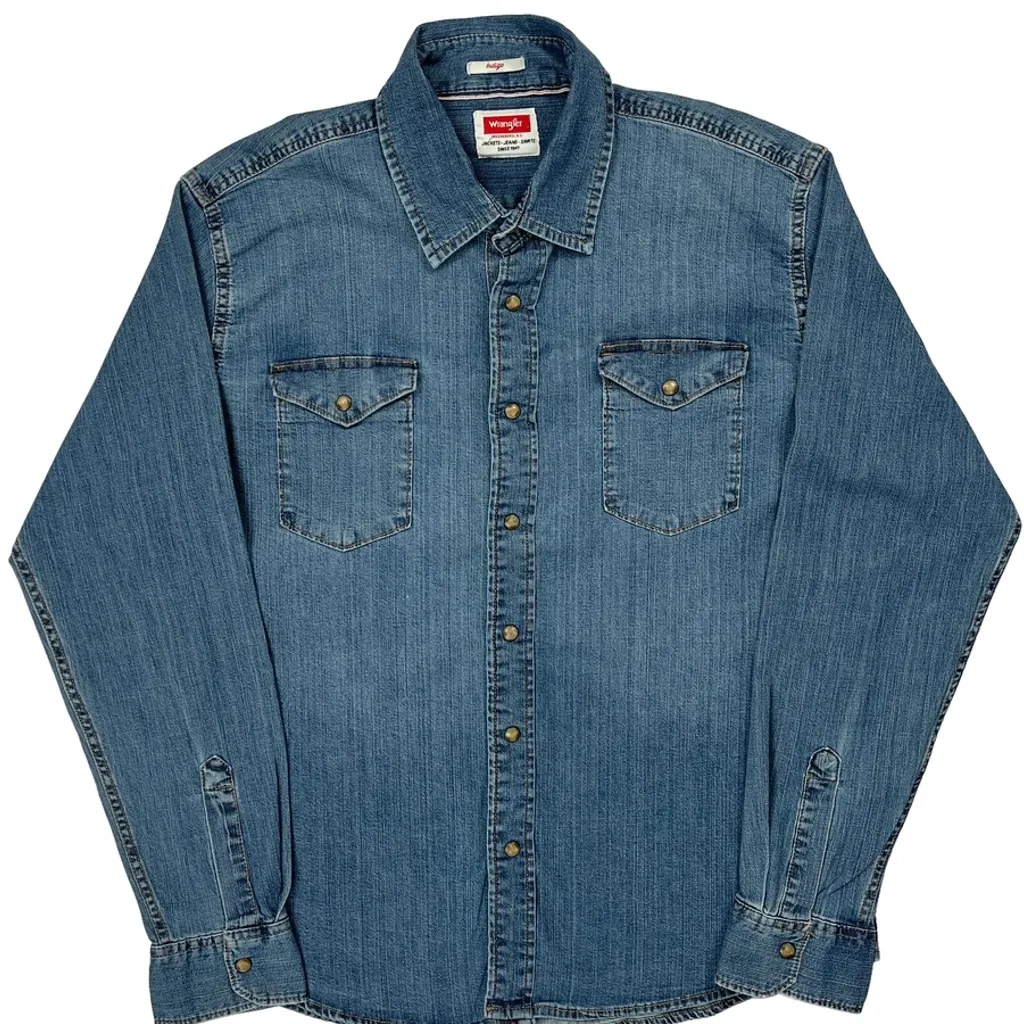 Wrangler Denim Shirt - Large Blue Cotton - Image 4