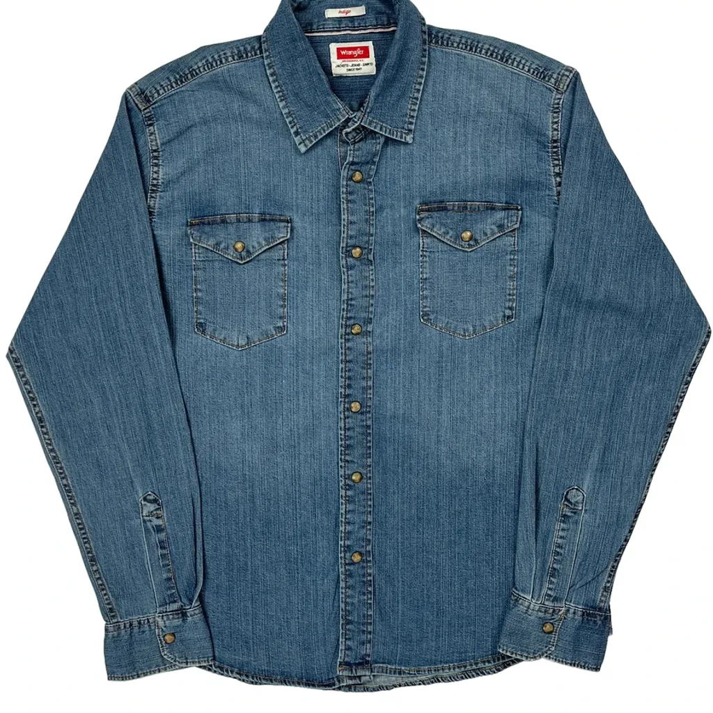 Wrangler Denim Shirt - Large Blue Cotton - Image 5