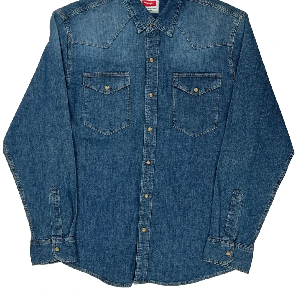 Wrangler Denim Shirt - Large Blue Denim - Image 5