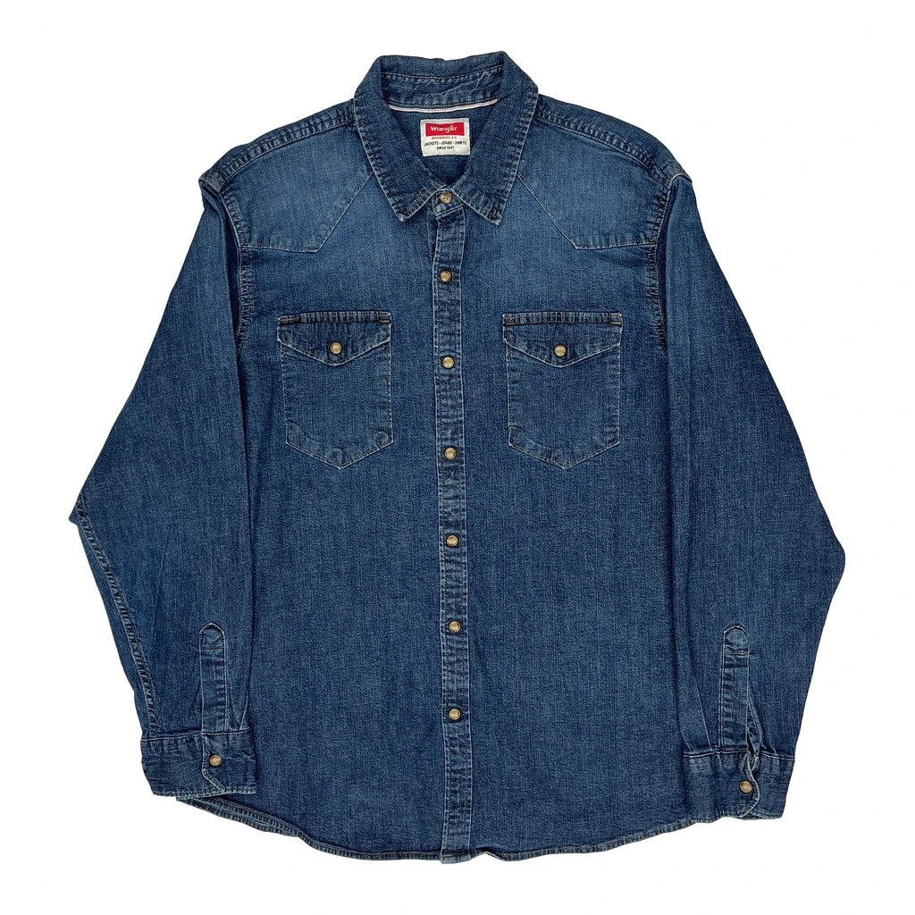 Wrangler Denim Shirt - XL Blue Cotton