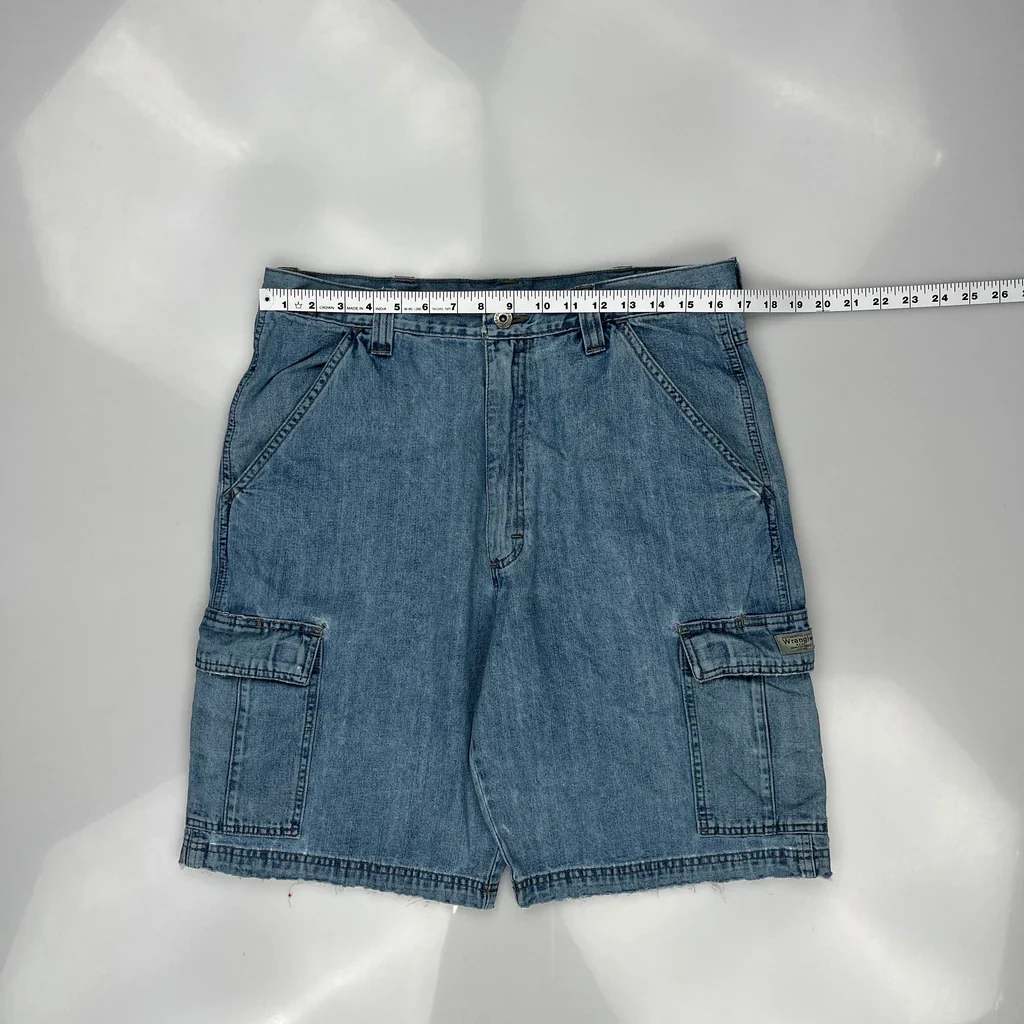 Wrangler Cargo Denim Shorts - 34W 10L Blue Cotton - Image 3