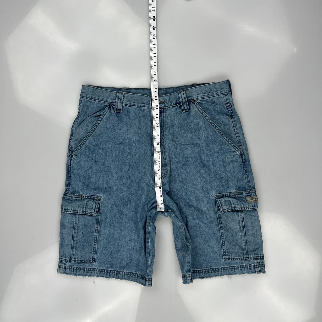 Wrangler Cargo Denim Shorts - 34W 10L Blue Cotton - Image 4