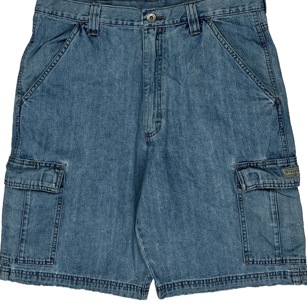 Wrangler Cargo Denim Shorts - 34W 10L Blue Cotton - Image 9