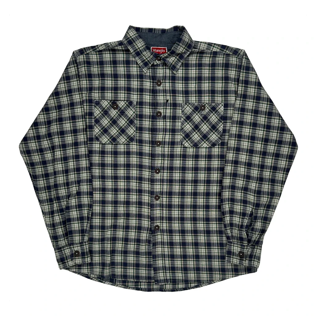 Wrangler Checked Flannel Shirt - Large Blue Cotton