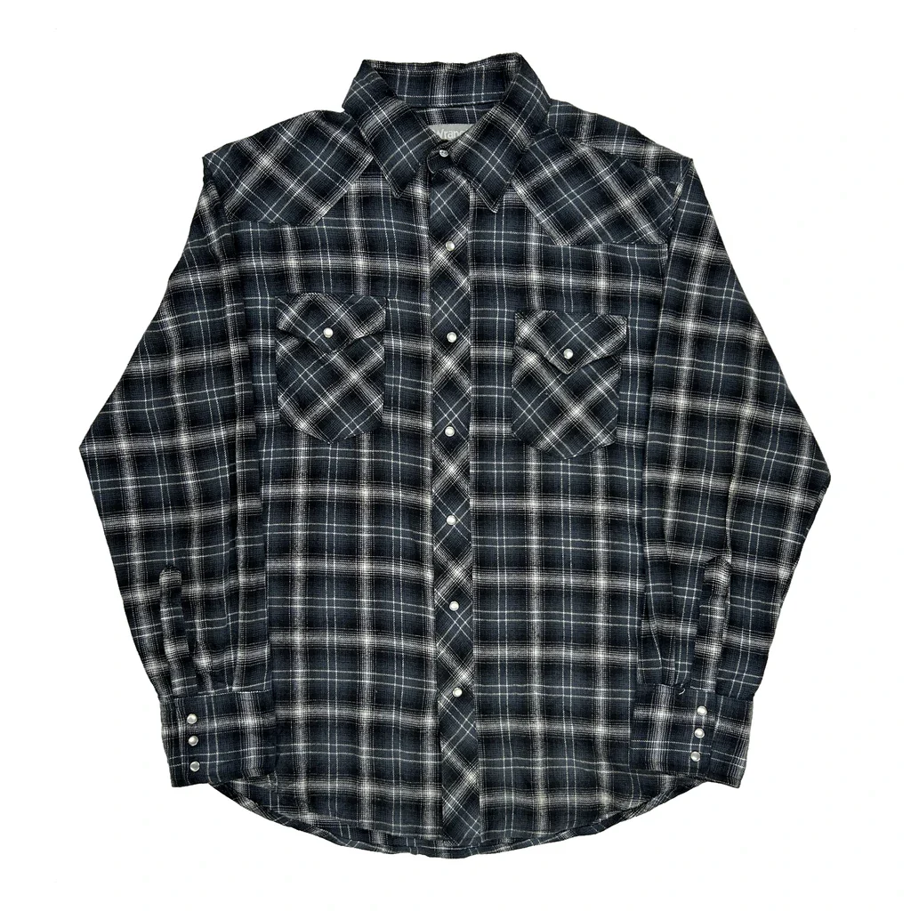 Wrangler Checked Flannel Shirt - Large Blue Cotton