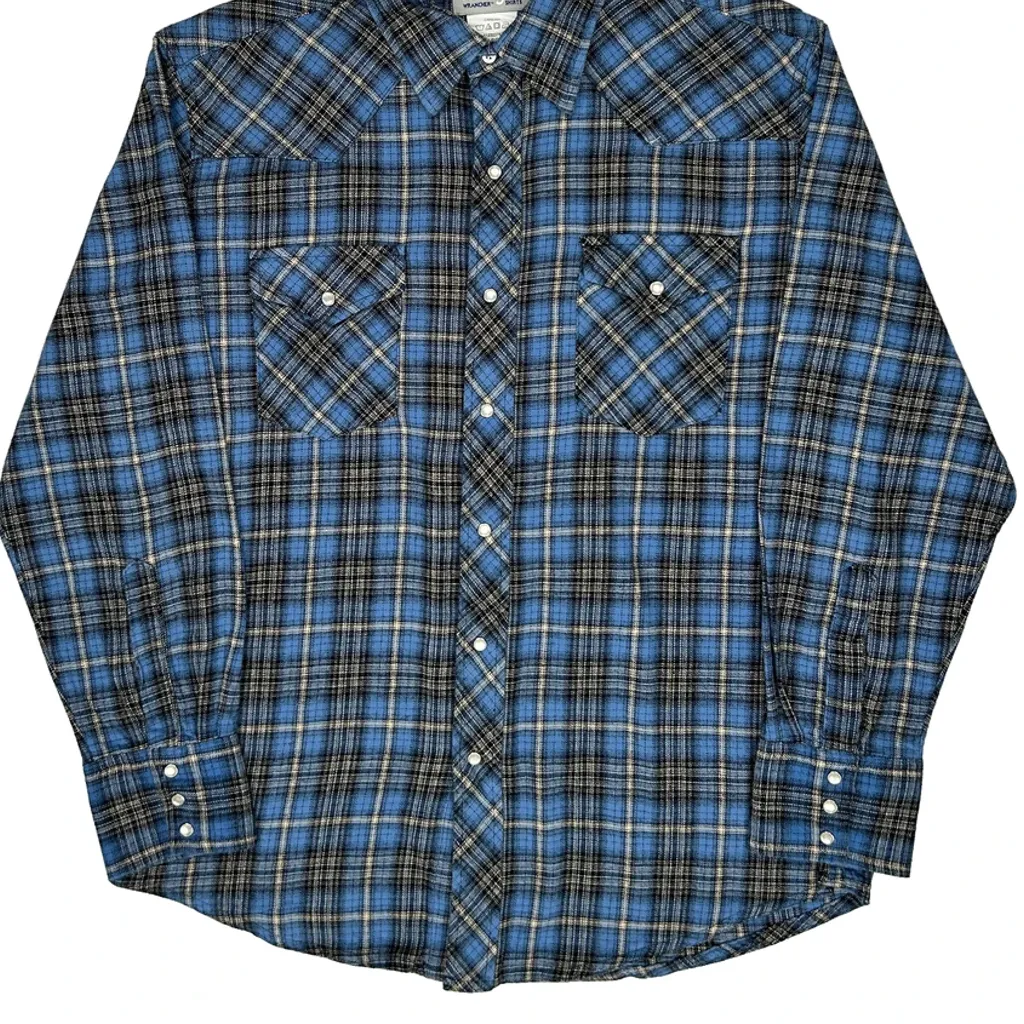 Wrangler Checked Flannel Shirt - Large Blue Cotton - Image 5